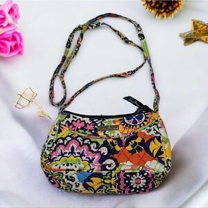 Vera Bradley Little Crossbody "Rio" Floral Print Blue Orange Purse Handbag